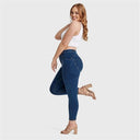 WRUP Curvy Denim - High Waisted - 7/8 Length - Dark Blue + Yellow Stitching