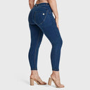 WRUP Curvy Denim - High Waisted - 7/8 Length - Dark Blue + Yellow Stitching