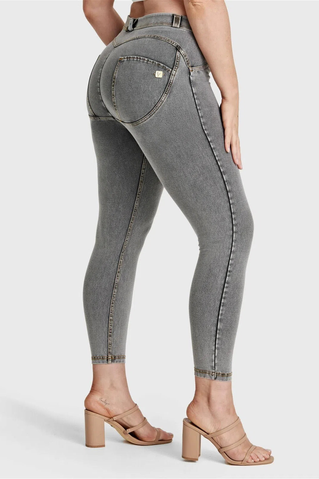 WRUP Curvy Denim - High Waisted - 7/8 Length - Grey + Yellow Stitching 1