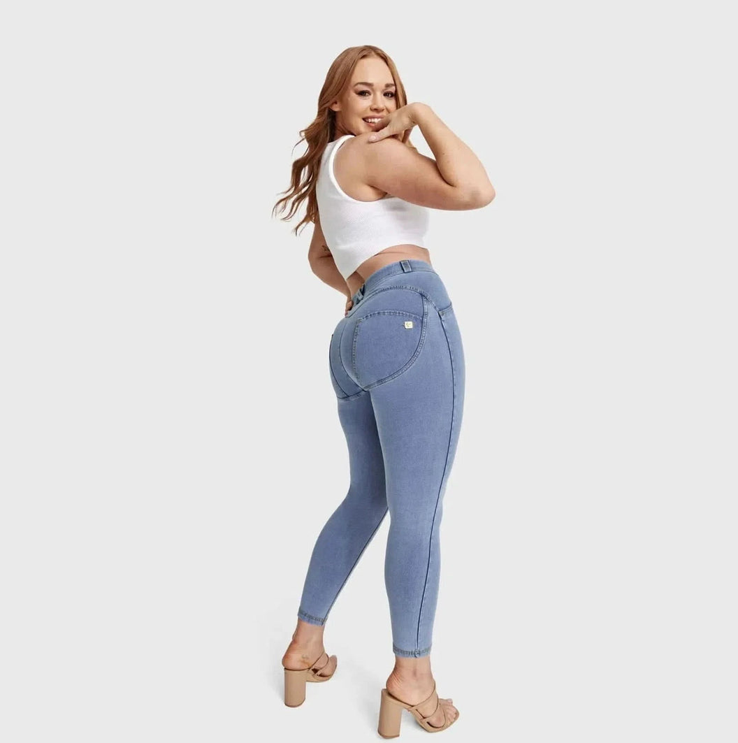 WRUP Curvy Denim - High Waisted - 7/8 Length - Light Blue + Yellow Stitching