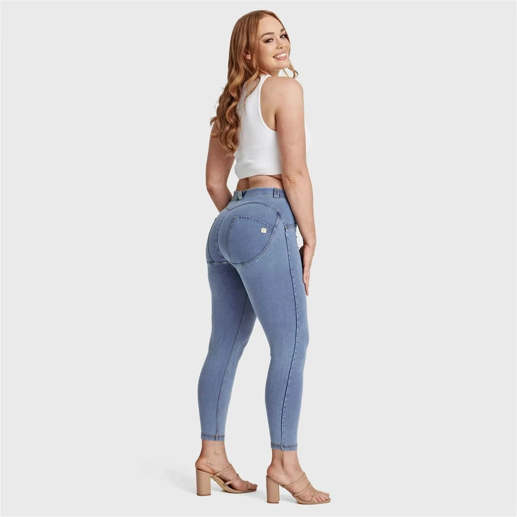 WRUP Curvy Denim - High Waisted - 7/8 Length - Light Blue + Yellow Stitching