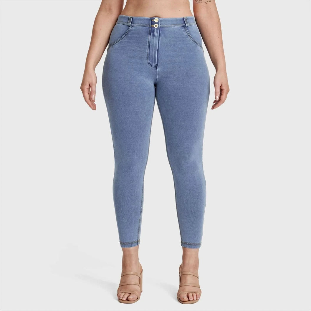 WRUP Curvy Denim - High Waisted - 7/8 Length - Light Blue + Yellow Stitching