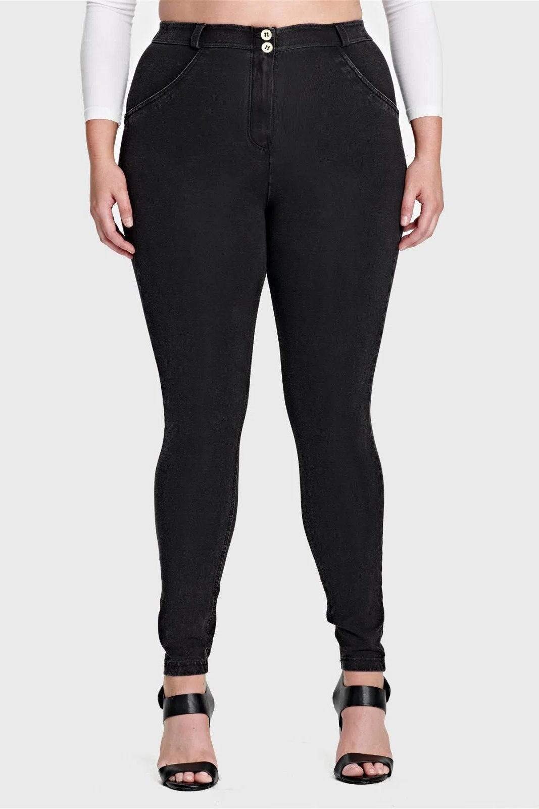 WRUP Curvy Denim - High Waisted - Full Length - Black + Black Stitching 2