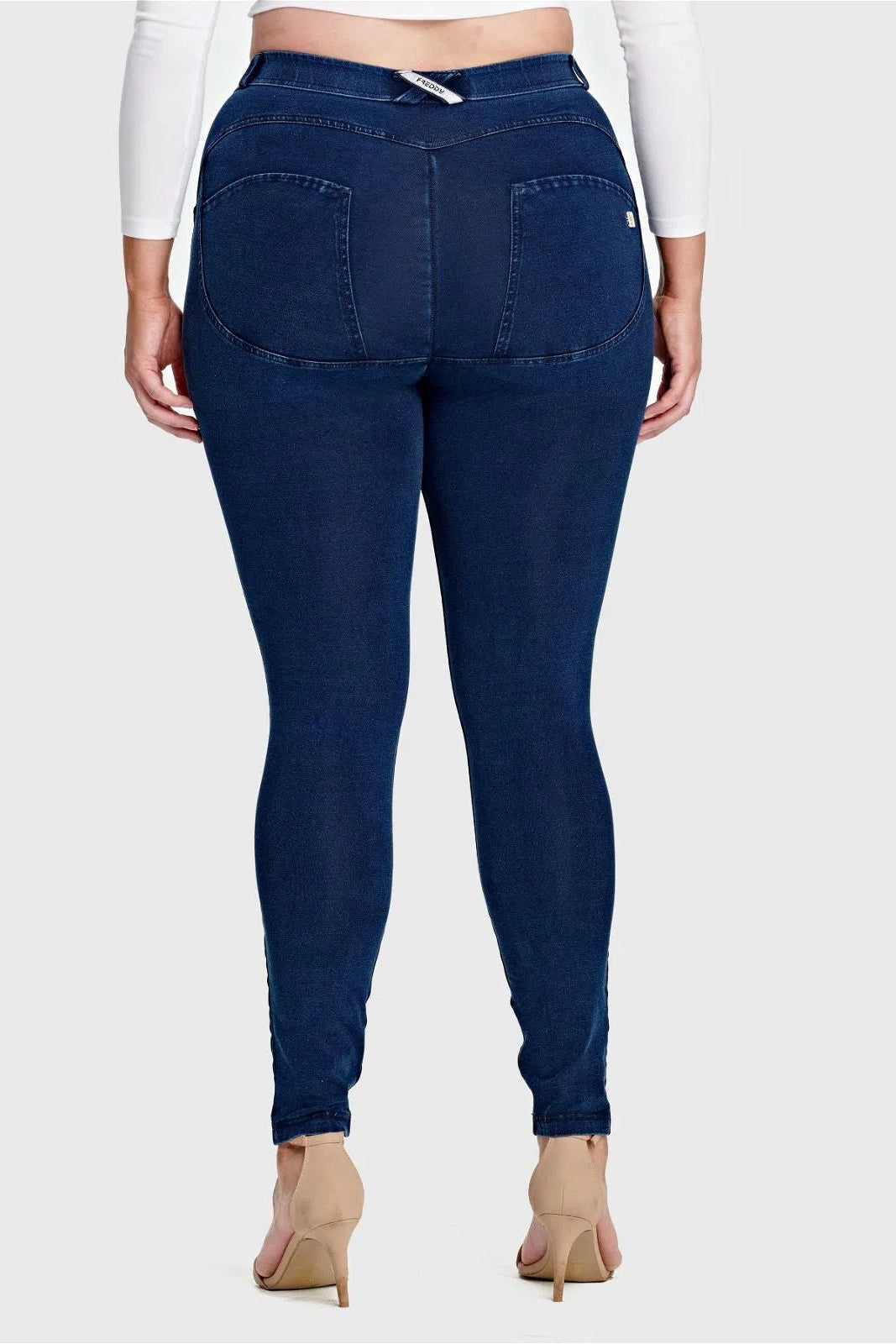 WRUP Curvy Denim - High Waisted - Full Length - Dark Blue + Blue Stitching 3