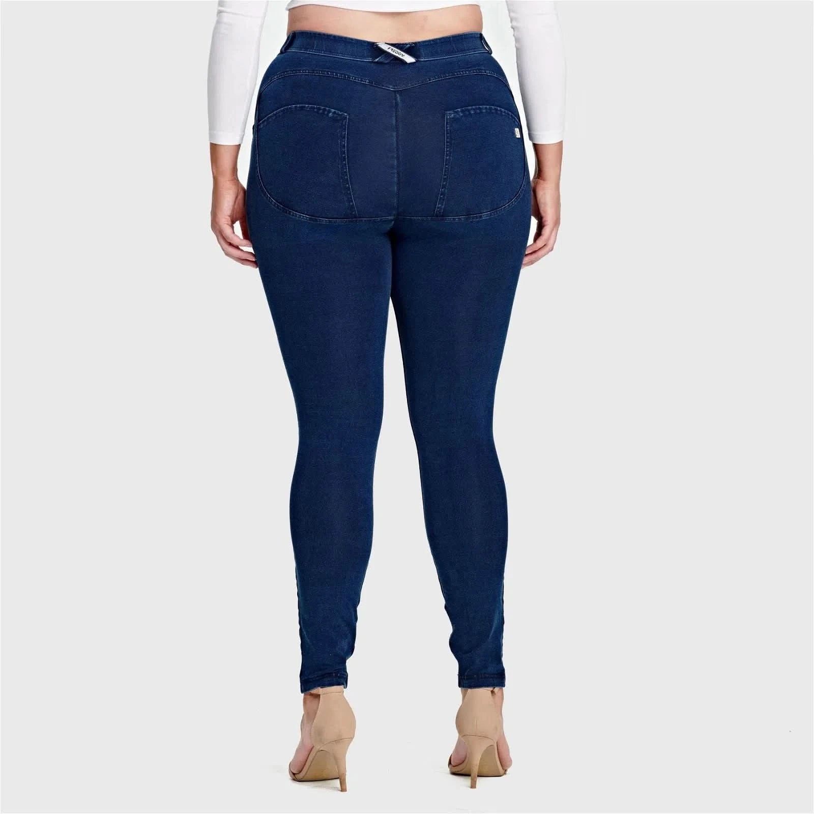 WRUP Curvy Denim - High Waisted - Full Length - Dark Blue + Blue Stitching 3