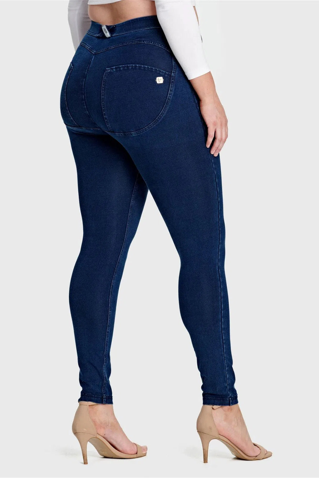 WRUP Curvy Denim - High Waisted - Full Length - Dark Blue + Blue Stitching 1