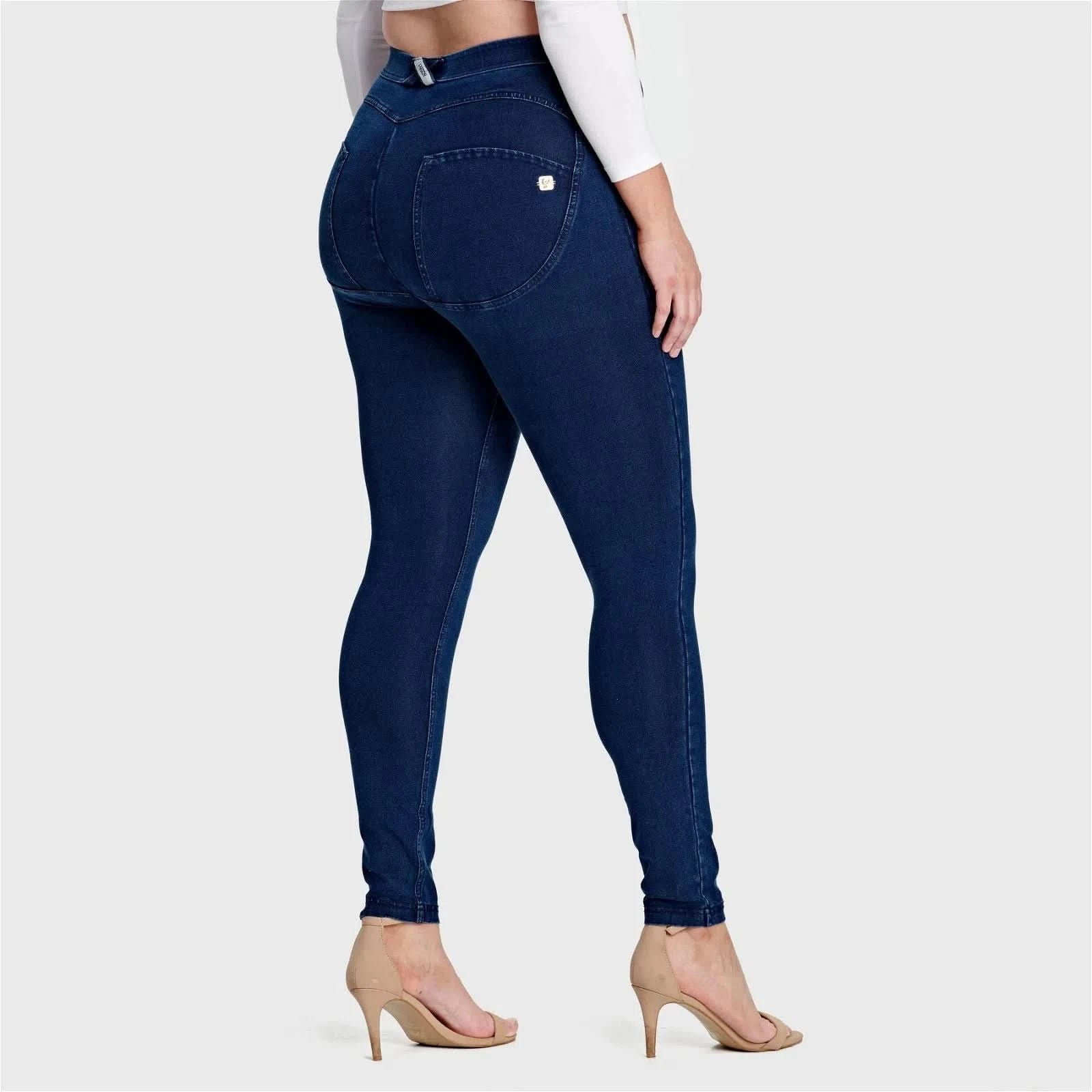 WRUP Curvy Denim - High Waisted - Full Length - Dark Blue + Blue Stitching 1