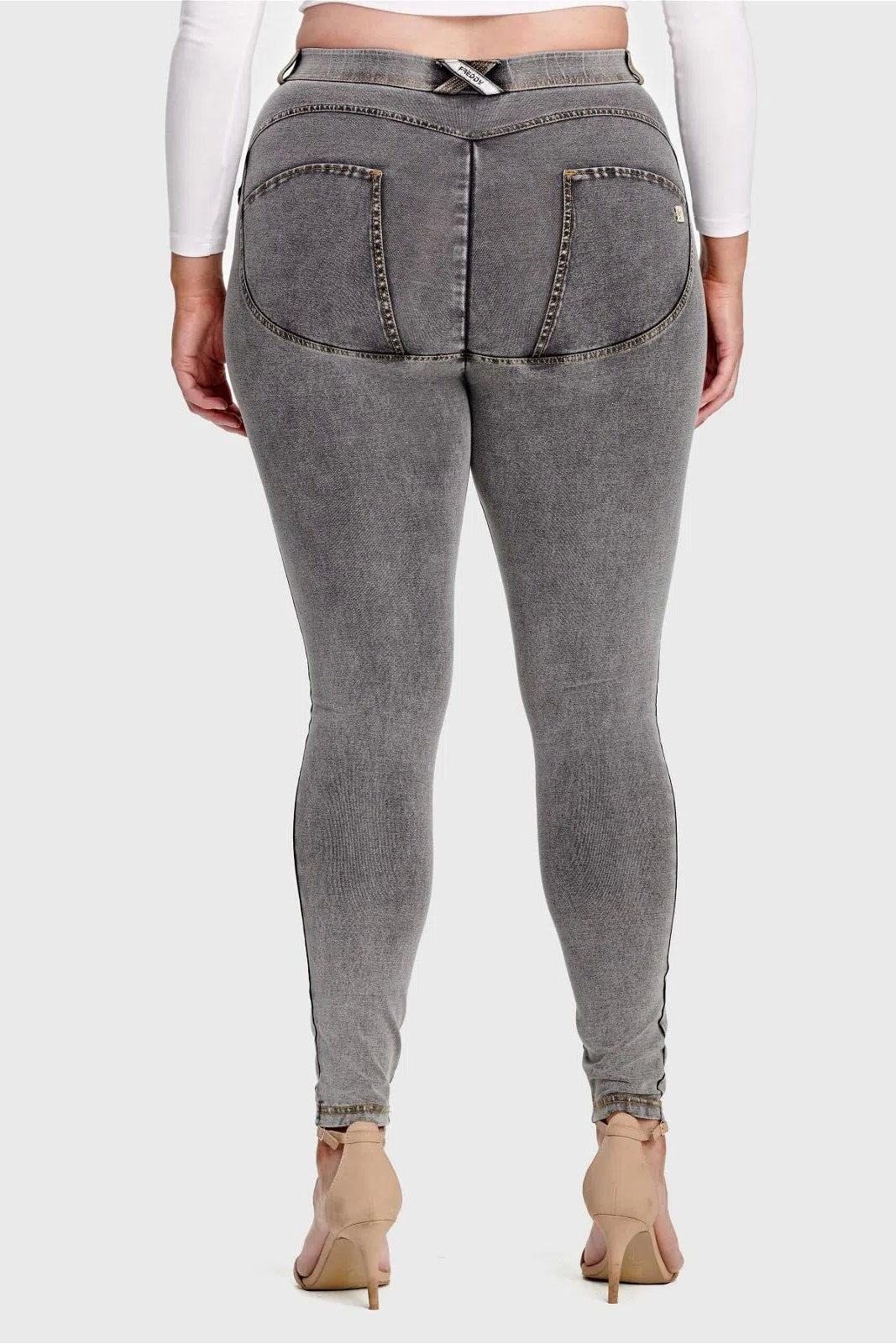 WRUP Curvy Denim - High Waisted - Full Length - Grey + Yellow Stitching 3