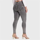 WRUP Curvy Denim - High Waisted - Full Length - Grey + Yellow Stitching
