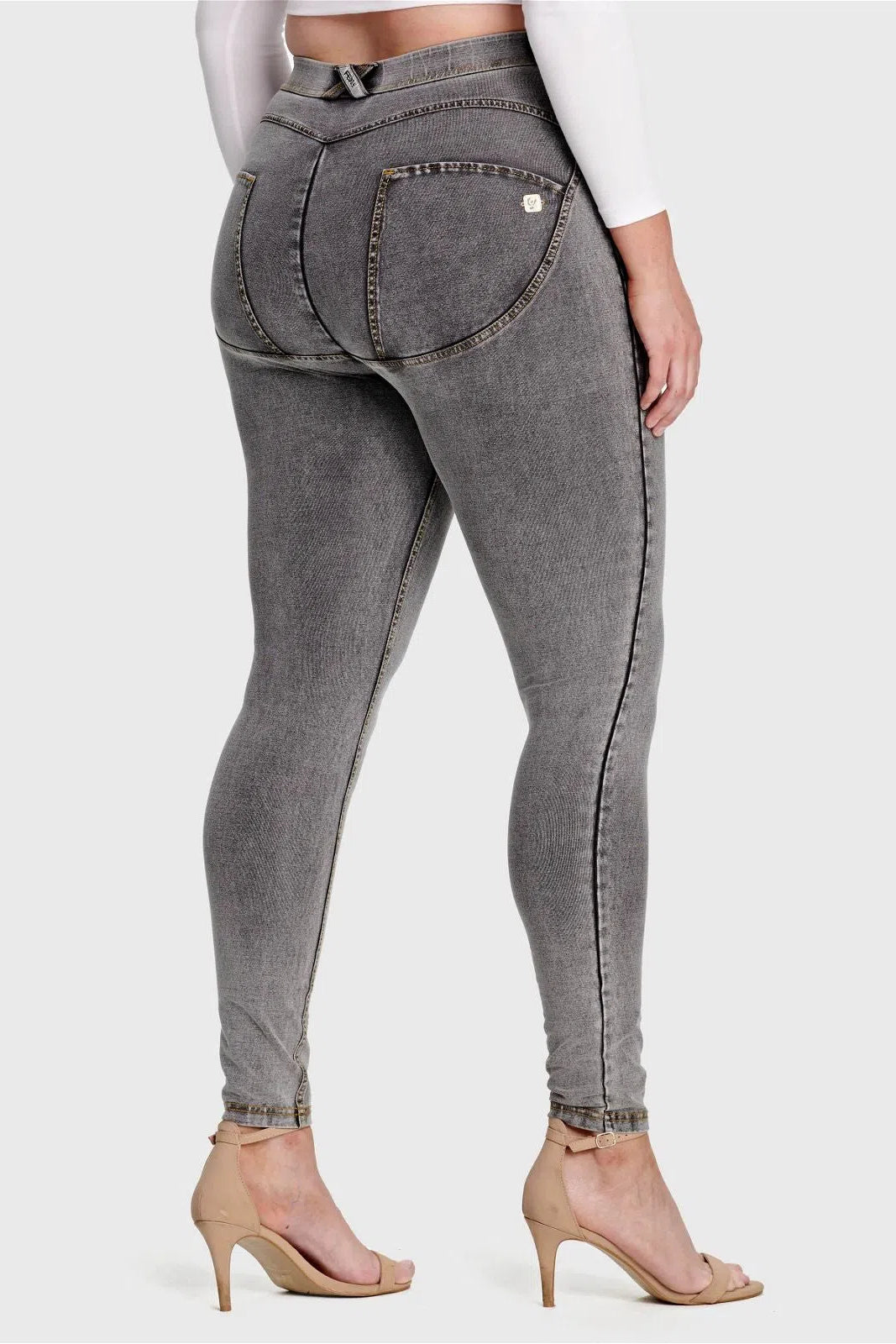 WRUP Curvy Denim - High Waisted - Full Length - Grey + Yellow Stitching 2
