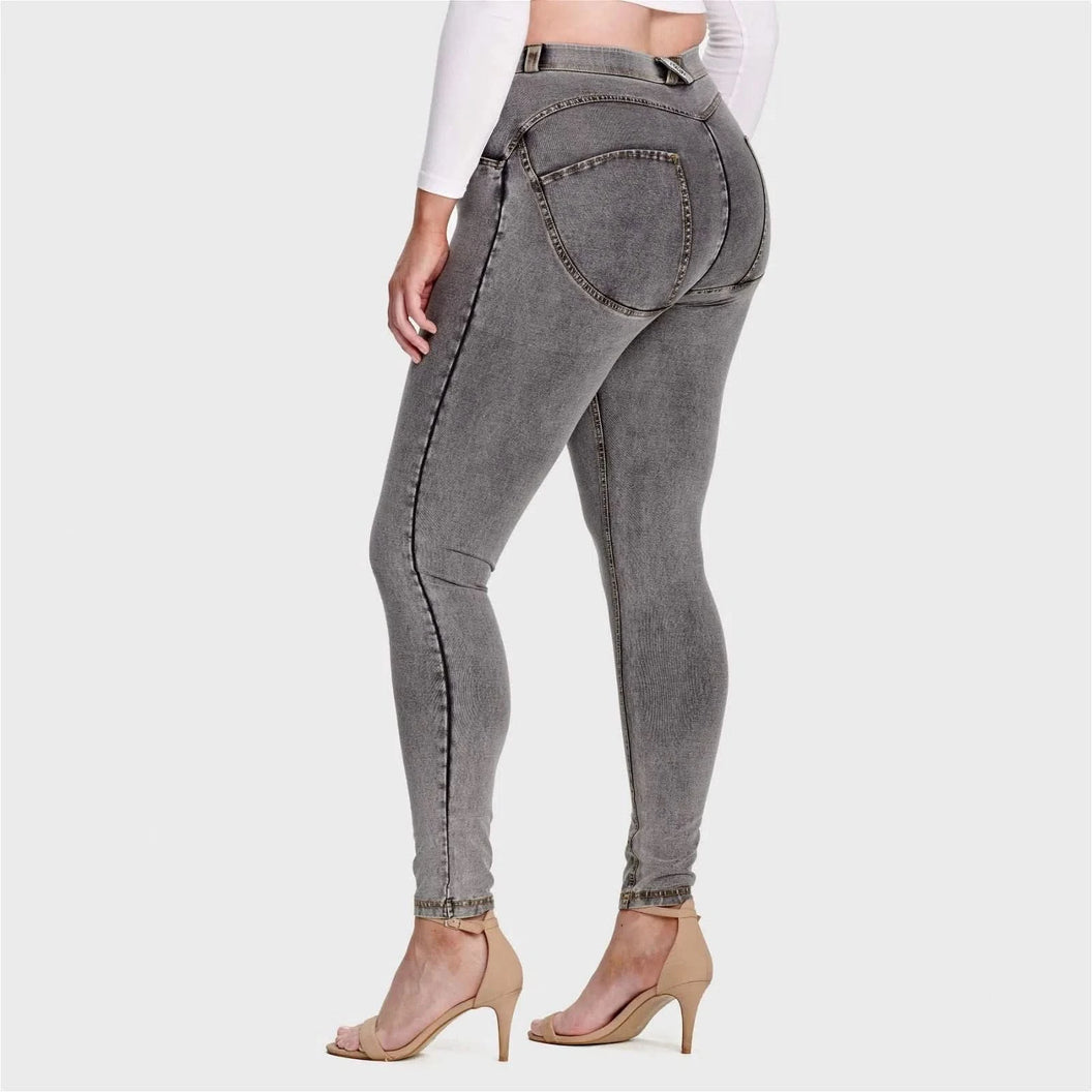 WRUP Curvy Denim - High Waisted - Full Length - Grey + Yellow Stitching
