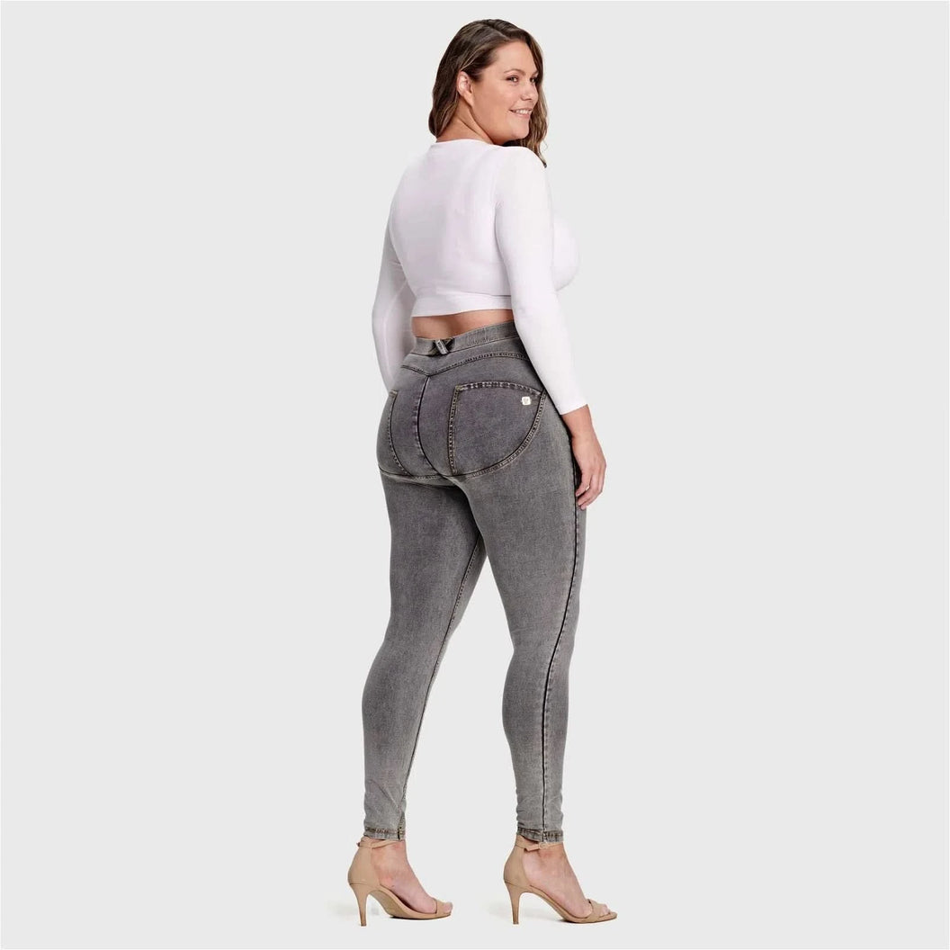 WRUP Curvy Denim - High Waisted - Full Length - Grey + Yellow Stitching