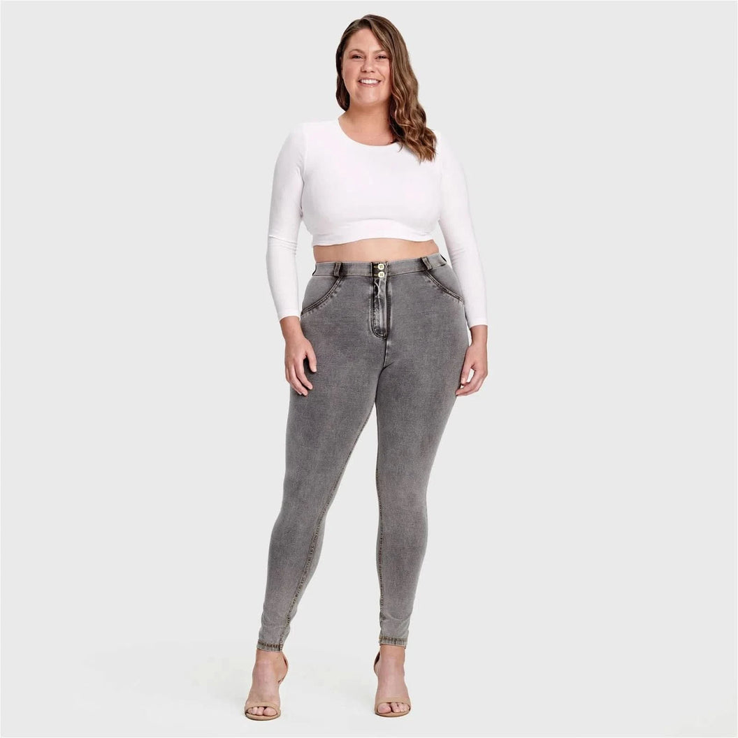 WRUP Curvy Denim - High Waisted - Full Length - Grey + Yellow Stitching