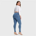 WRUP Curvy Denim - High Waisted - Full Length - Light Blue + Yellow Stitching