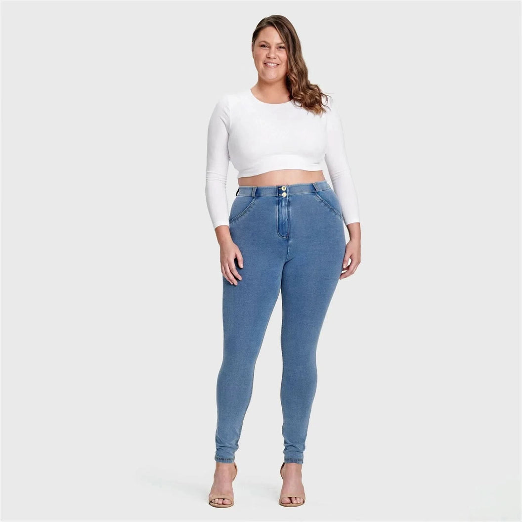 Light Blue + Yellow Stitching High Waisted Full Length WRUP
