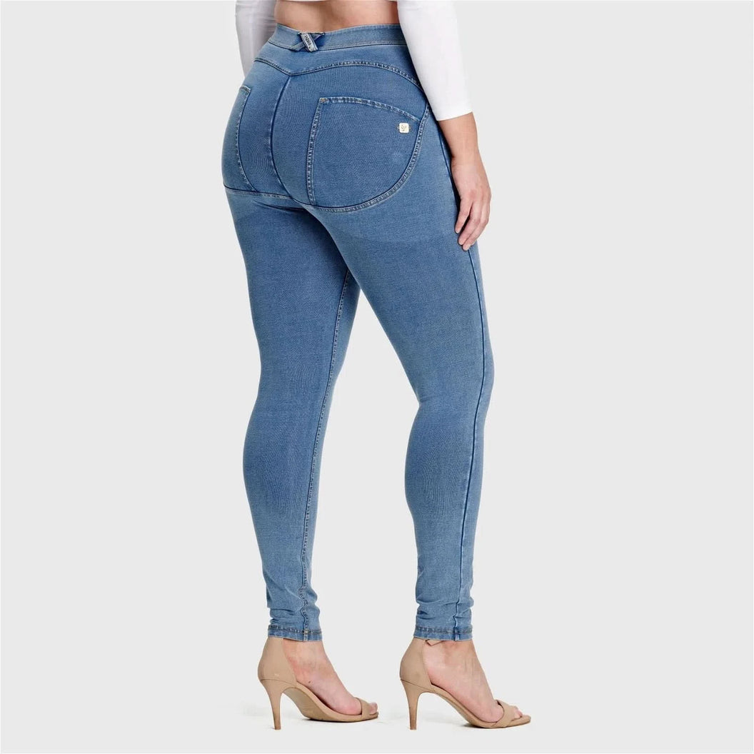 WRUP Curvy Denim - High Waisted - Full Length - Light Blue + Yellow Stitching