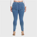 WRUP Curvy Denim - High Waisted - Full Length - Light Blue + Yellow Stitching