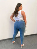 WRUP Curvy Denim - High Waisted - Full Length - Light Blue + Yellow Stitching
