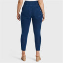 WRUP Curvy Denim - Zip High Waisted - 7/8 Length - Dark Blue + Blue Stitching
