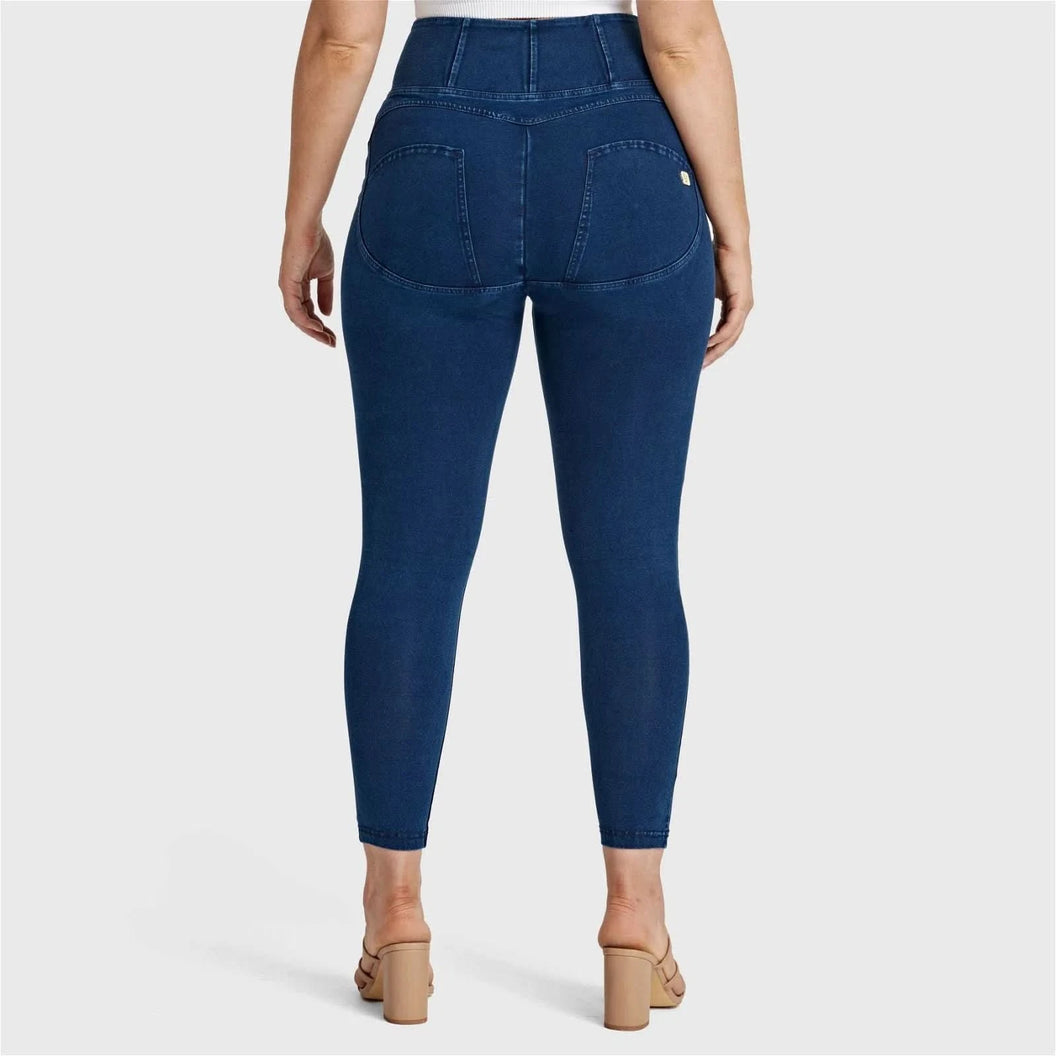 WRUP Curvy Denim - Zip High Waisted - 7/8 Length - Dark Blue + Blue Stitching