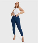 WRUP Curvy Denim - Zip High Waisted - 7/8 Length - Dark Blue + Blue Stitching