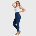 WRUP Curvy Denim - Zip High Waisted - 7/8 Length - Dark Blue + Blue Stitching