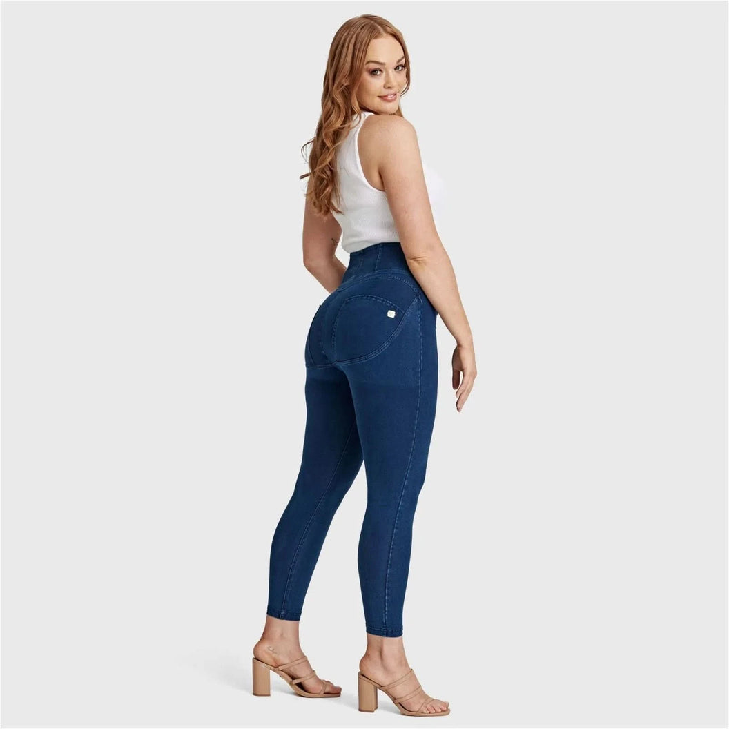 WRUP Curvy Denim - Zip High Waisted - 7/8 Length - Dark Blue + Blue Stitching