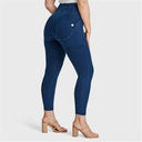WRUP Curvy Denim - Zip High Waisted - 7/8 Length - Dark Blue + Blue Stitching