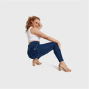 WRUP Curvy Denim - Zip High Waisted - 7/8 Length - Dark Blue + Yellow Stitching