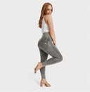 WRUP Curvy Denim - Zip High Waisted - 7/8 Length - Grey + Yellow Stitching