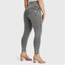 WRUP Curvy Denim - Zip High Waisted - 7/8 Length - Grey + Yellow Stitching