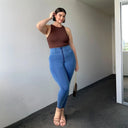 WRUP Curvy Denim - Zip High Waisted - 7/8 Length - Light Blue + Blue Stitching