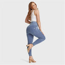 WRUP Curvy Denim - Zip High Waisted - 7/8 Length - Light Blue + Yellow Stitching