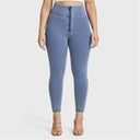 WRUP Curvy Denim - Zip High Waisted - 7/8 Length - Light Blue + Yellow Stitching