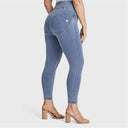 WRUP Curvy Denim - Zip High Waisted - 7/8 Length - Light Blue + Yellow Stitching