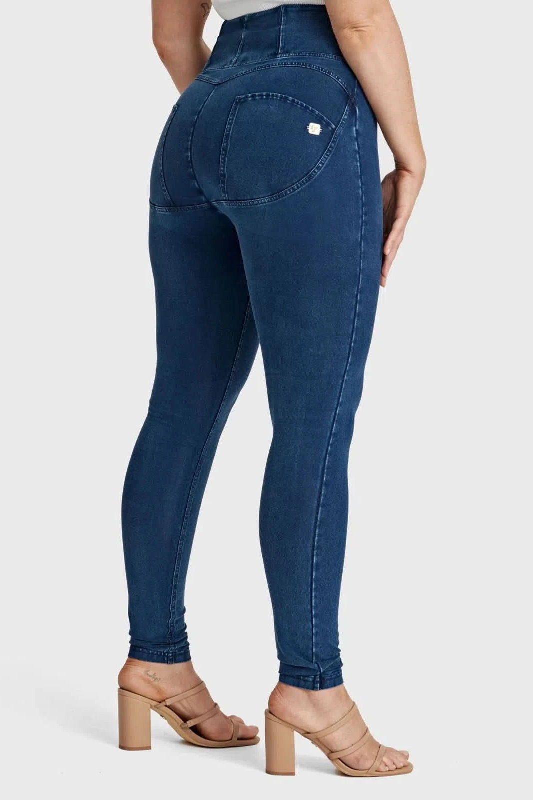 WRUP Curvy Denim - Zip High Waisted - Full Length - Dark Blue + Blue Stitching 2