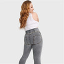 WRUP Curvy Denim - Zip High Waisted - Full Length - Gray + Yellow Stitching