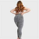 WRUP Curvy Denim - Zip High Waisted - Full Length - Gray + Yellow Stitching