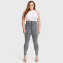 WRUP Curvy Denim - Zip High Waisted - Full Length - Gray + Yellow Stitching