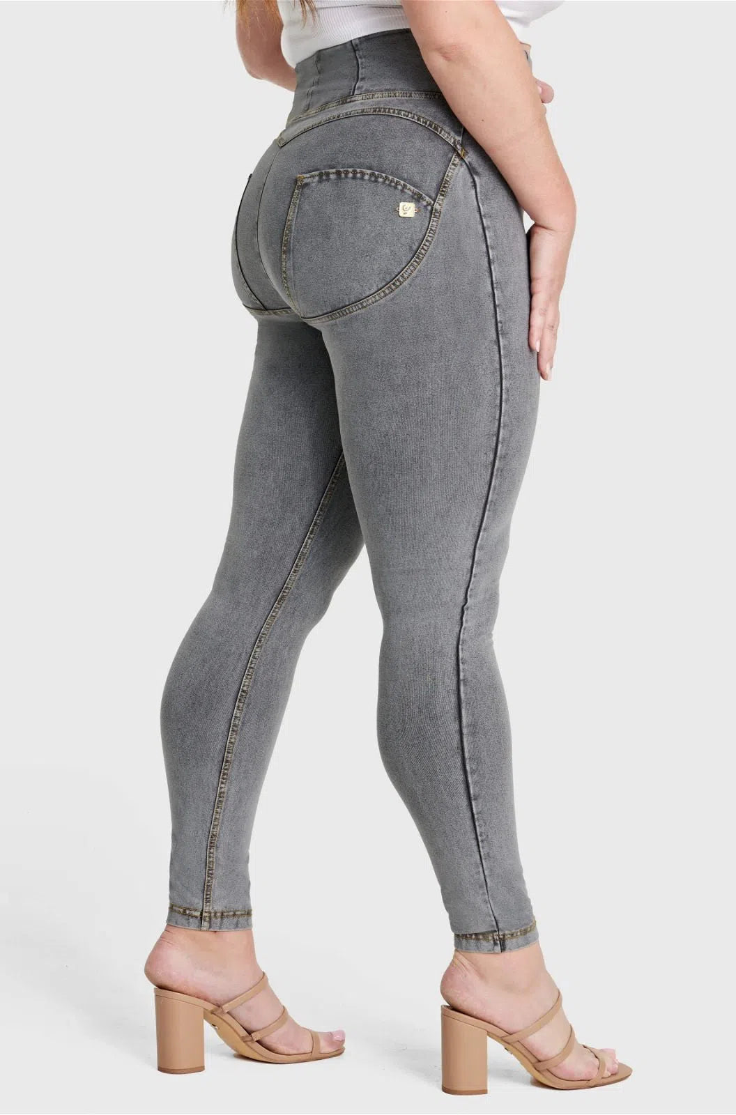 WRUP Curvy Denim - Zip High Waisted - Full Length - Grey + Yellow Stitching
