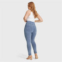 WRUP Curvy Denim - Zip High Waisted - Full Length - Light Blue + Yellow Stitching
