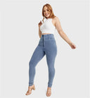 WRUP Curvy Denim - Zip High Waisted - Full Length - Light Blue + Yellow Stitching