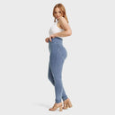 WRUP Curvy Denim - Zip High Waisted - Full Length - Light Blue + Yellow Stitching