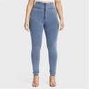 WRUP Curvy Denim - Zip High Waisted - Full Length - Light Blue + Yellow Stitching