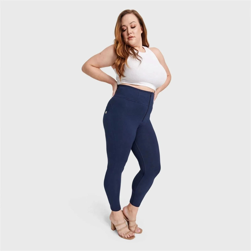 WRUP Curvy Fashion - Zip High Waisted - 7/8 Length - Navy Blue