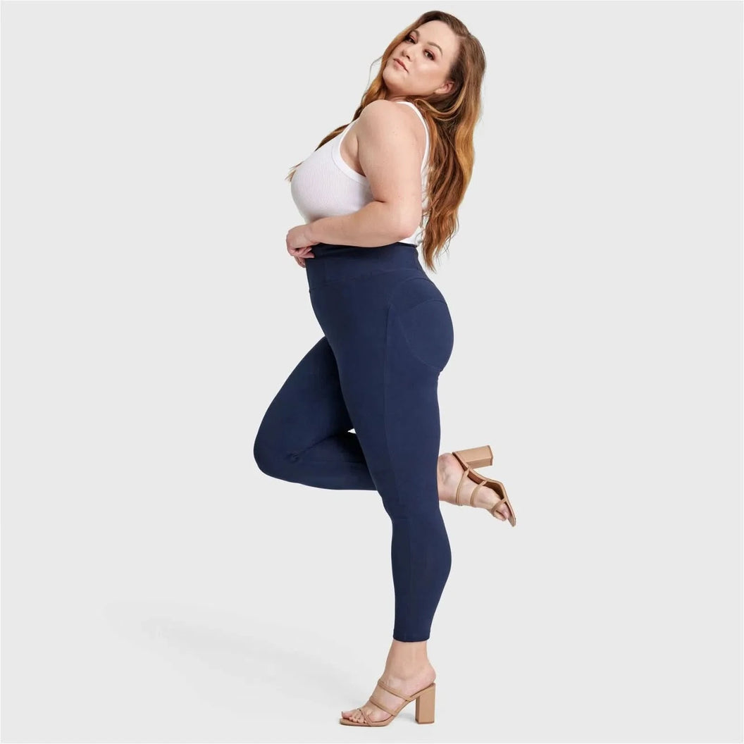 WRUP Curvy Fashion - Zip High Waisted - 7/8 Length - Navy Blue