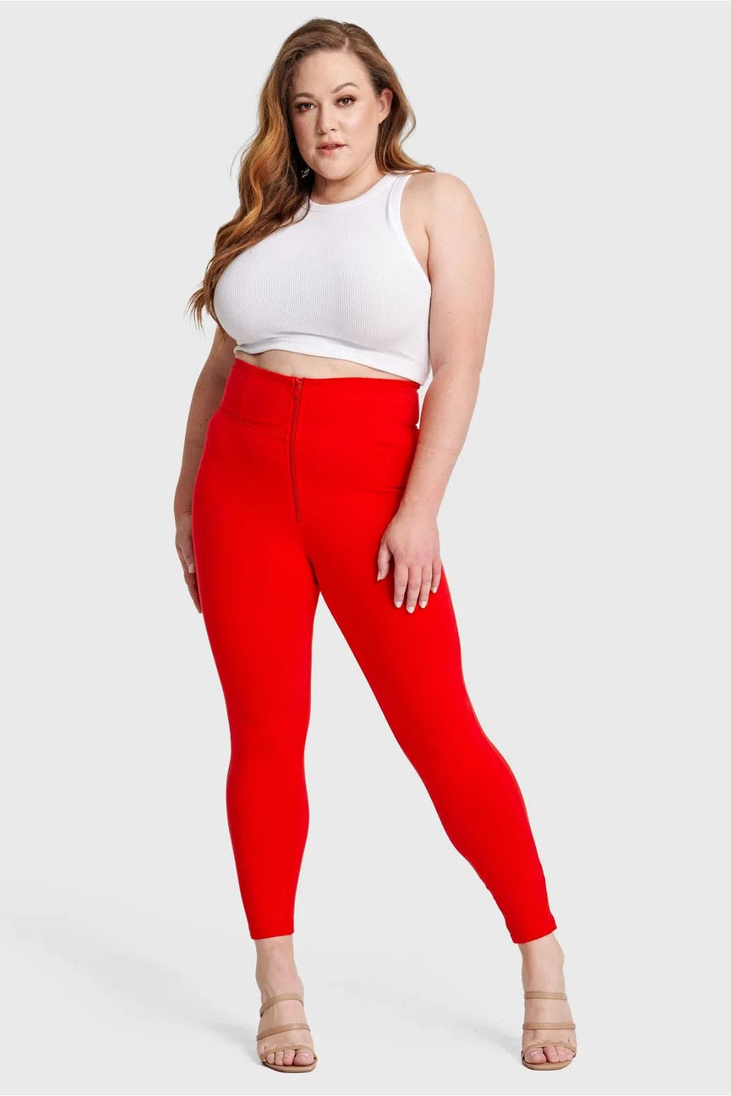 WRUP Curvy Fashion - Zip High Waisted - 7/8 Length - Red 1