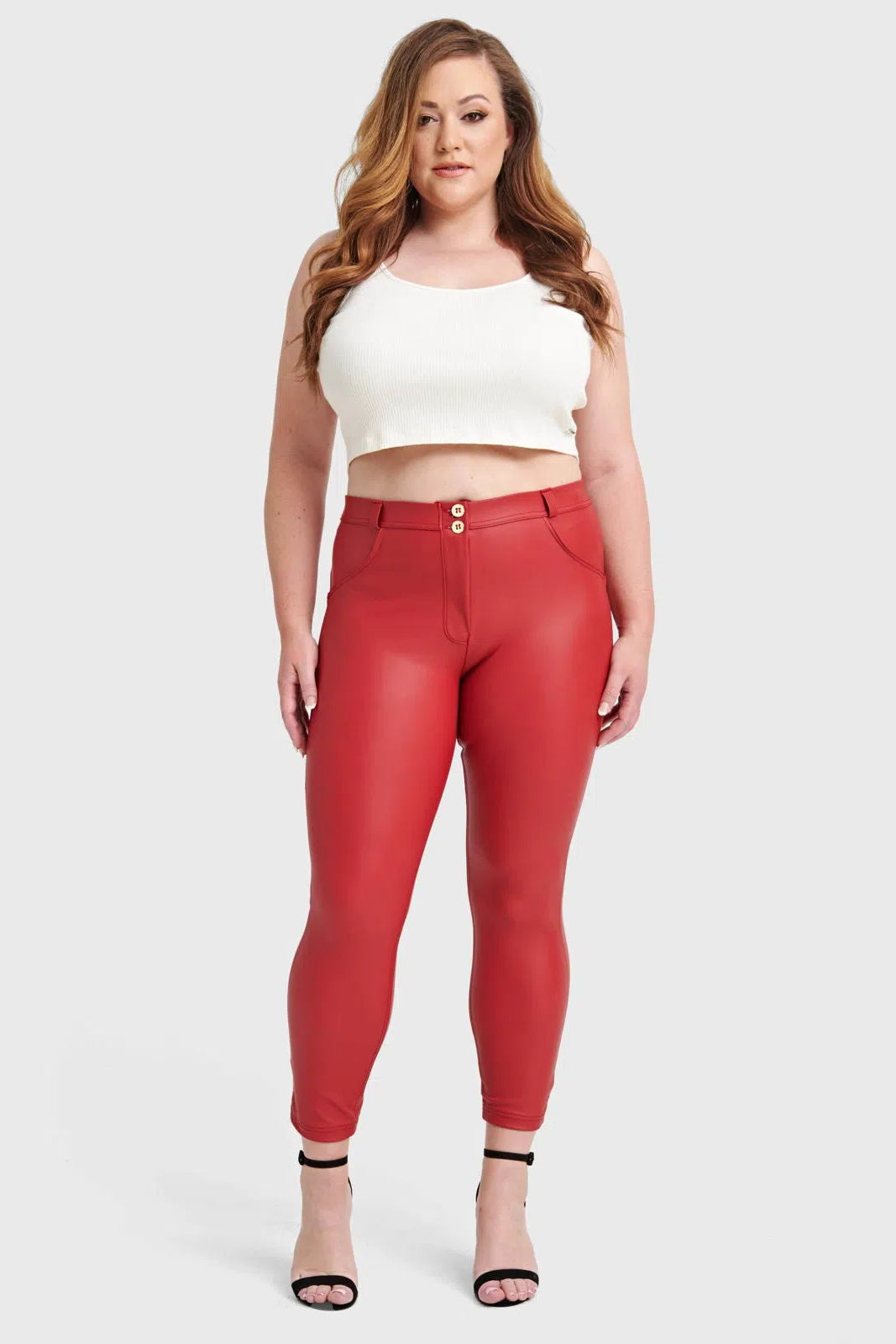 WRUP Curvy Faux Leather - High Waisted - 7/8 Length - Red 3