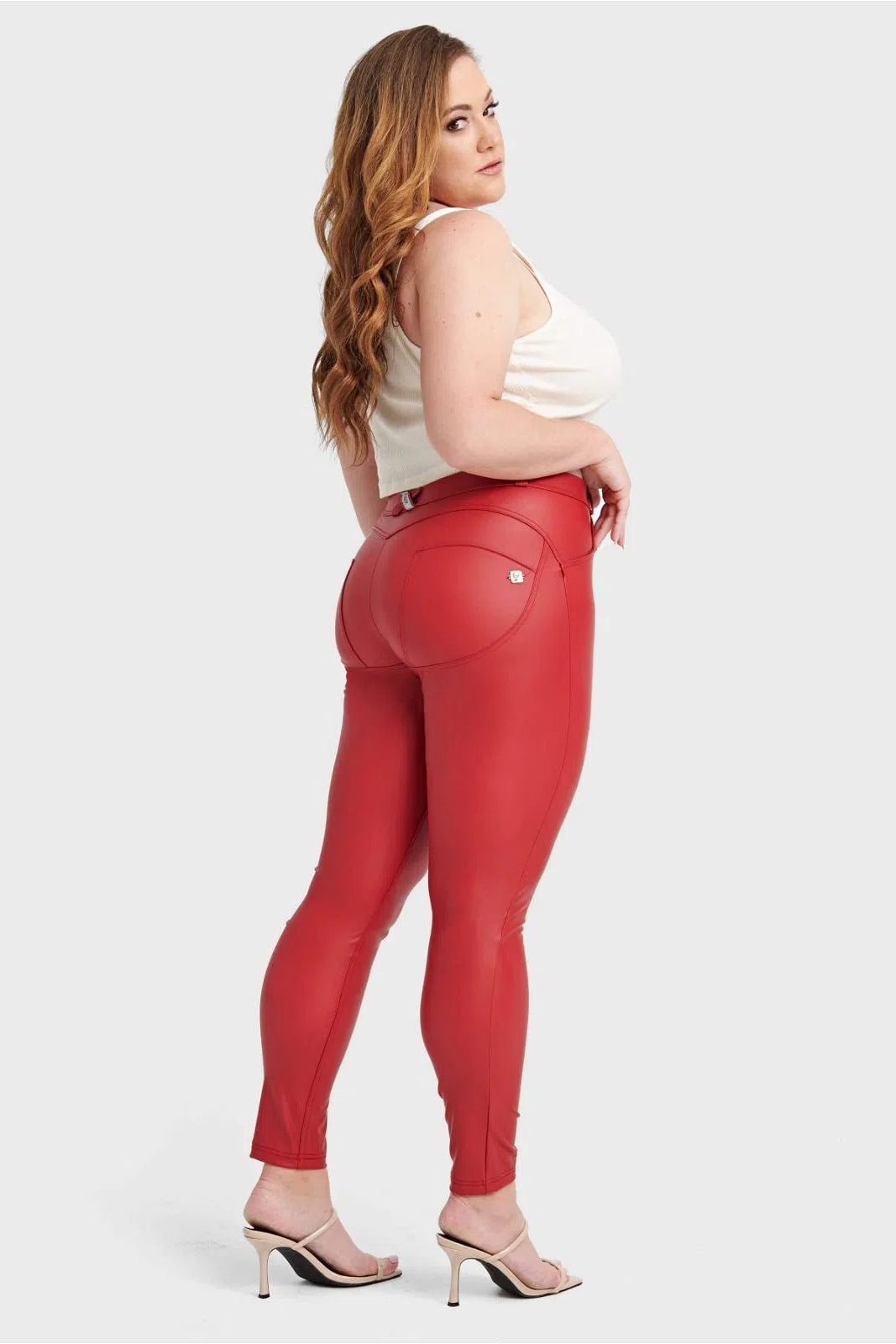 WRUP Curvy Faux Leather - High Waisted - Full Length - Red 2