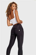 WRUP Denim - 3 Button High Waisted - 7/8 Length - Black + Black Stitching